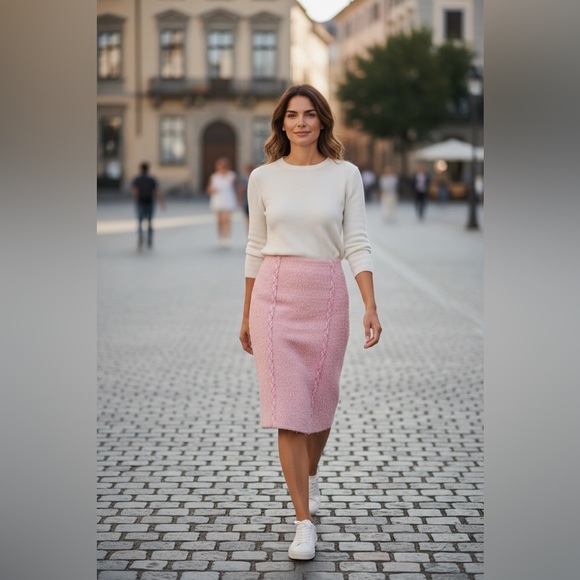 St. John Couture Pink Bouclé Knit Pencil Skirt | Wool Blend | Made in USA SZ 4 - Picture 4 of 12